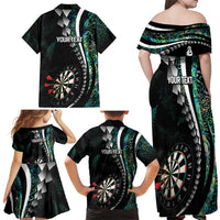 Personalized New Zealand Darts Family Matching Off Shoulder Maxi Dress and Hawaiian Shirt Paua Shell Koiri - Manaia