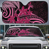 Aotearoa Maori Auto Sun Shade Pink Fern Ribbons on Black - Polynesian Pride
