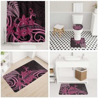 Aotearoa Maori Bathroom Set Pink Fern Ribbons on Black - Polynesian Pride