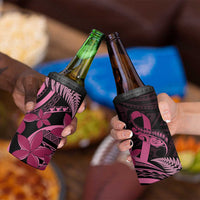 Aotearoa Maori 4 in 1 Can Cooler Tumbler Pink Fern Ribbons on Black - Polynesian Pride