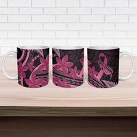 Aotearoa Maori Ceramic Mug Pink Fern Ribbons on Black - Polynesian Pride