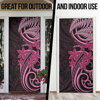 Aotearoa Maori Door Cover Pink Fern Ribbons on Black - Polynesian Pride