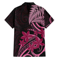 Aotearoa Maori Family Matching Short Sleeve Bodycon Dress and Hawaiian Shirt Pink Fern Ribbons on Black LT7 - Polynesian Pride