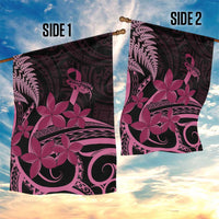 Aotearoa Maori Garden Flag Pink Fern Ribbons on Black - Polynesian Pride