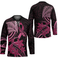 Aotearoa Maori Hockey Jersey Pink Fern Ribbons on Black - Polynesian Pride