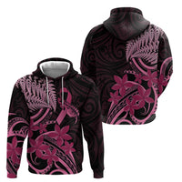 Aotearoa Maori Hoodie Pink Fern Ribbons on Black - Polynesian Pride