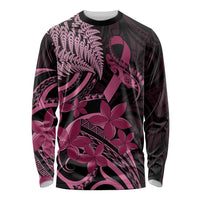 Aotearoa Maori Long Sleeve Shirt Pink Fern Ribbons on Black - Polynesian Pride