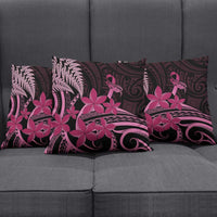 Aotearoa Maori Pillow Cover Pink Fern Ribbons on Black - Polynesian Pride