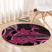 Aotearoa Maori Round Carpet Pink Fern Ribbons on Black - Polynesian Pride