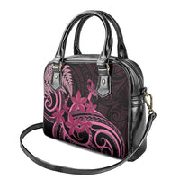 Aotearoa Maori Shoulder Handbag Pink Fern Ribbons on Black - Polynesian Pride