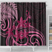 Aotearoa Maori Shower Curtain Pink Fern Ribbons on Black - Polynesian Pride