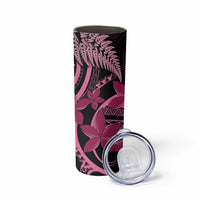 Aotearoa Maori Skinny Tumbler Pink Fern Ribbons on Black - Polynesian Pride