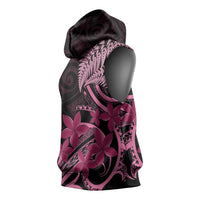 Aotearoa Maori Sleeveless Hoodie Pink Fern Ribbons on Black - Polynesian Pride