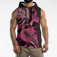 Aotearoa Maori Sleeveless Hoodie Pink Fern Ribbons on Black - Polynesian Pride