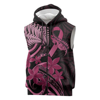 Aotearoa Maori Sleeveless Zip Hoodie Pink Fern Ribbons on Black LT7
