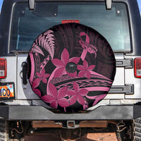 Aotearoa Maori Spare Tire Cover Pink Fern Ribbons on Black - Polynesian Pride