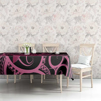 Aotearoa Maori Tablecloth Pink Fern Ribbons on Black - Polynesian Pride