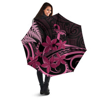 Aotearoa Maori Umbrella Pink Fern Ribbons on Black - Polynesian Pride