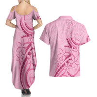 Aotearoa Maori Couples Matching Summer Maxi Dress and Hawaiian Shirt Pink Fern Ribbons - Polynesian Pride