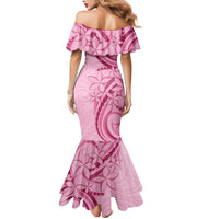 Aotearoa Maori Family Matching Mermaid Dress and Hawaiian Shirt Pink Fern Ribbons LT7 - Polynesian Pride