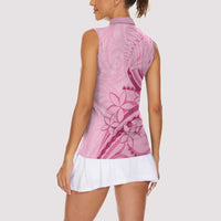 Aotearoa Maori Women Sleeveless Polo Shirt Pink Fern Ribbons - Polynesian Pride