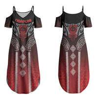 Aotearoa Maori Iwi Heritage Couples Matching Summer Maxi Dress and Long Sleeve Button Shirt Ngapuhi Kokowai LT7 - Polynesian Pride