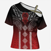 Aotearoa Maori Iwi Heritage Cross Shoulder Shirt Ngapuhi Kokowai LT7 Female Red - Polynesian Pride