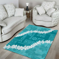 Hawaii Aloha Area Rug Teal Quilt Patch Work Mix Plumeria Lei