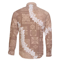 Hawaii Aloha Family Matching Puletasi and Hawaiian Shirt Beige Quilt Patch Work Mix Plumeria Lei
