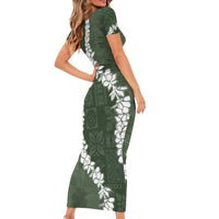 Hawaii Aloha Family Matching Short Sleeve Bodycon Dress and Hawaiian Shirt Sage Quilt Patch Work Mix Plumeria Lei