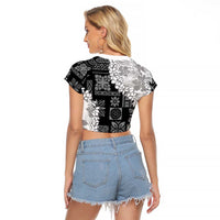 Hawaii Aloha Raglan Cropped T Shirt White Quilt Patch Work Mix Plumeria Lei