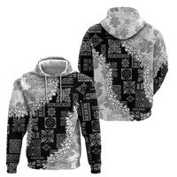 Hawaii Aloha Zip Hoodie White Quilt Patch Work Mix Plumeria Lei