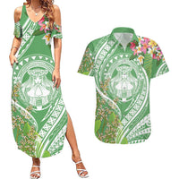 Aloha Molokai Island Couples Matching Summer Maxi Dress and Hawaiian Shirt Hawaii Pua Kukui