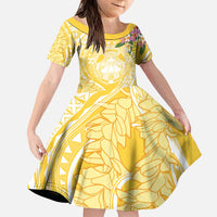 Aloha Hawaii Oahu Family Matching Puletasi and Hawaiian Shirt Wahine with Ilima Lei LT7 Daughter's Dress Yellow - Polynesian Pride