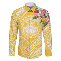 Aloha Hawaii Oahu Family Matching Tank Maxi Dress and Hawaiian Shirt Wahine with Ilima Lei LT7 Dad's Shirt - Long Sleeve Yellow - Polynesian Pride