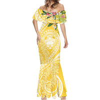 Aloha Hawaii Oahu Mermaid Dress Wahine with Ilima Lei