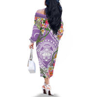 Aloha Hawaii Kauai Family Matching Off The Shoulder Long Sleeve Dress and Hawaiian Shirt Frangipani Mix Mokihana Lei