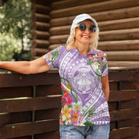 Aloha Hawaii Kauai Women Polo Shirt Frangipani Mix Mokihana Lei