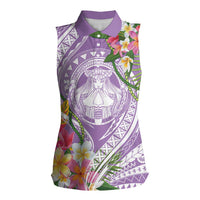 Aloha Hawaii Kauai Women Sleeveless Polo Shirt Frangipani Mix Mokihana Lei