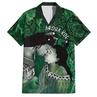 New Zealand Aroha Koe Mama Family Matching Off The Shoulder Long Sleeve Dress and Hawaiian Shirt Maori Hongi - Pounamu LT7 Dad's Shirt - Short Sleeve Green - Polynesian Pride