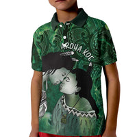 New Zealand Aroha Koe Mama Kid Polo Shirt Maori Hongi - Pounamu LT7 Kid Green - Polynesian Pride