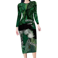 New Zealand Aroha Koe Mama Long Sleeve Bodycon Dress Maori Hongi - Pounamu