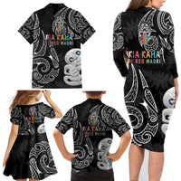 Kia Hara Te reo Maori Family Matching Long Sleeve Bodycon Dress and Hawaiian Shirt Manaia Moko Pattern LT7 - Polynesian Pride