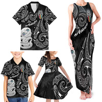Kia Hara Te reo Maori Family Matching Tank Maxi Dress and Hawaiian Shirt Manaia Moko Pattern