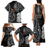 Kia Hara Te reo Maori Family Matching Tank Maxi Dress and Hawaiian Shirt Manaia Moko Pattern