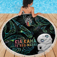 Kia Hara Te reo Maori Beach Blanket Manaia Moko Mix Paua Shell