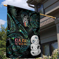 Kia Hara Te reo Maori Garden Flag Manaia Moko Mix Paua Shell
