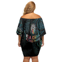 Kia Hara Te reo Maori Off Shoulder Short Dress Manaia Moko Mix Paua Shell
