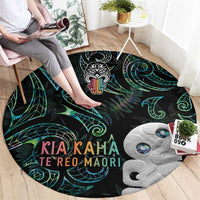 Kia Hara Te reo Maori Round Carpet Manaia Moko Mix Paua Shell