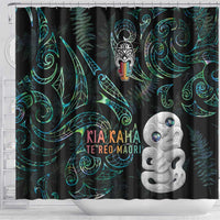 Kia Hara Te reo Maori Shower Curtain Manaia Moko Mix Paua Shell
